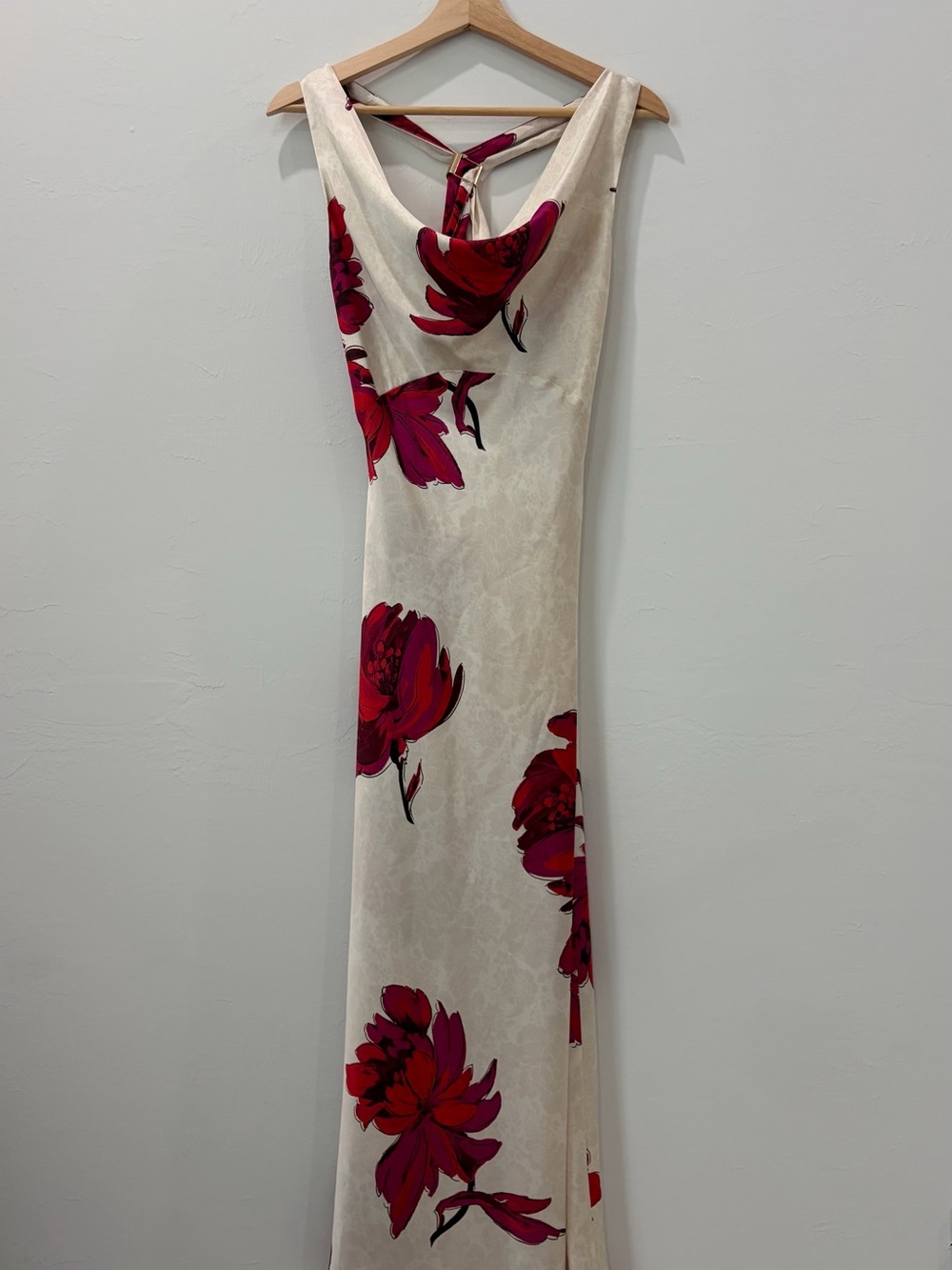Zara Cream Maxi Dress with Red-Pink Floral Print